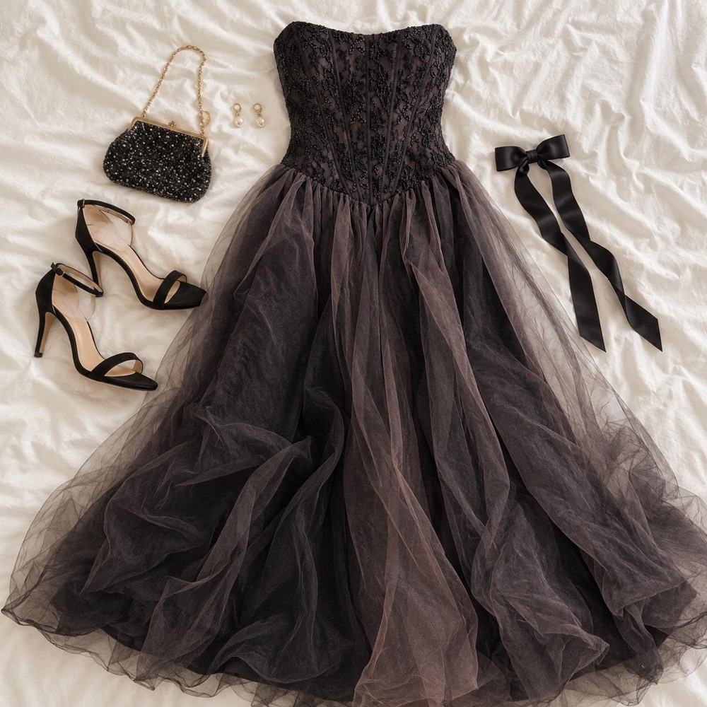 black fairy beaded prom dress ball gown